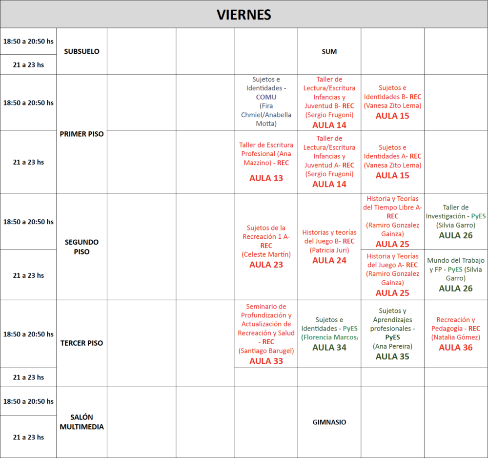 Aulas y horarios. Segundo cuatrimestre 2024 – Instituto Superior de ...